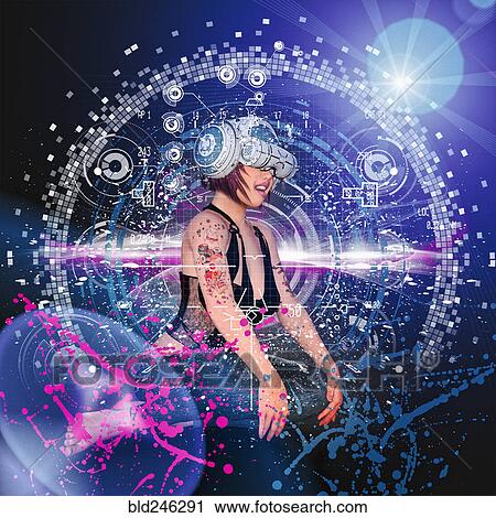 Woman with tattoos wearing virtual reality helmet View Large Photo Image Stock Image - Woman with tattoos wearing virtual reality helmet. Fotosearch