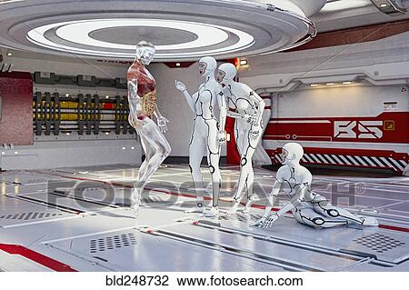 Women cyborgs examining anatomy of transparent man View Large Photo Image Stock Image - Women cyborgs examining anatomy of transparent man. Fotosearch