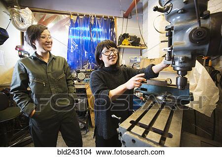 Picture - Women using machinery in workshop. Fotosearch
