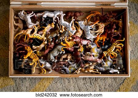 Wooden box filled with toy animals View Large Photo Image Stock Image - Wooden box filled with toy animals. Fotosearch