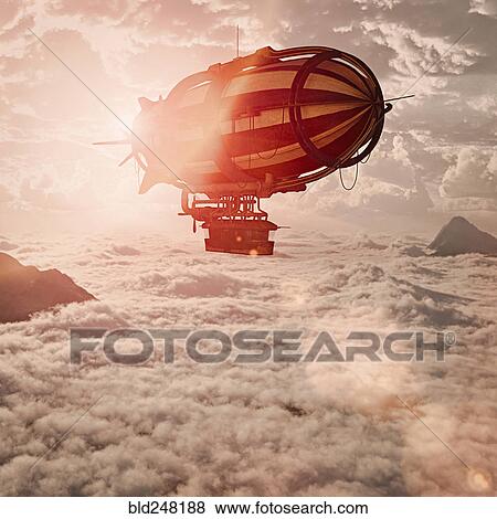 Zeppelin flying above clouds View Large Photo Image Stock Photo - Zeppelin flying above clouds. Fotosearch