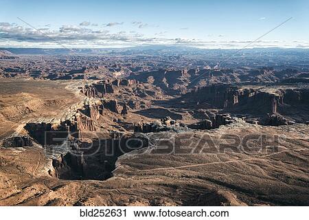 Stock Image - "Aerial view of canyon, Moab, Utah, United States". Fotosearch