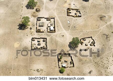 Stock Image - Aerial view of Spanish houses and fences. Fotosearch
