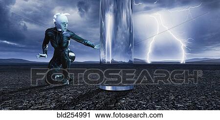 Alien woman examining tube in remote landscape View Large Photo Image Stock Image - Alien woman examining tube in remote landscape. Fotosearch