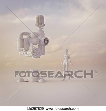 Android woman watching floating power plant View Large Photo Image Stock Photo - Android woman watching floating power plant. Fotosearch
