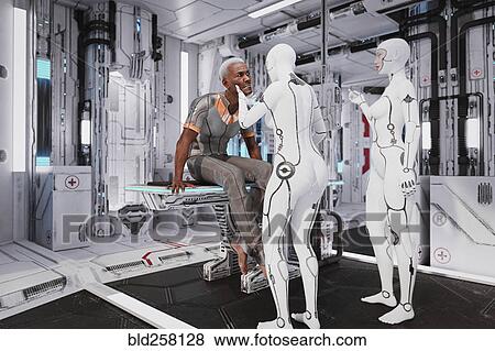 Android women examining man View Large Photo Image Stock Photo - Android women examining man. Fotosearch