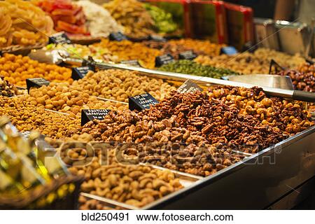 Bins of nuts at market View Large Photo Image Stock Image - Bins of nuts at market. Fotosearch