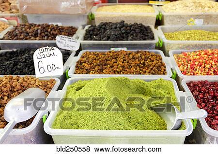 Bins of spices at market View Large Photo Image Stock Photo - Bins of spices at market. Fotosearch