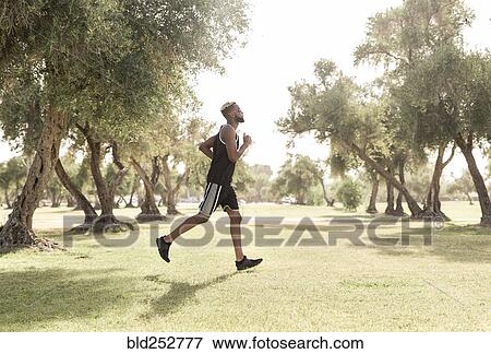 Black man running in park View Large Photo Image Stock Photo - Black man running in park. Fotosearch