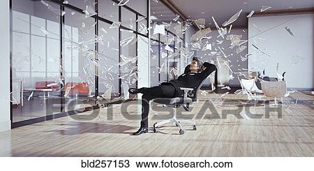 Businessman relaxing chair surrounded by shards of glass View Large Photo Image Stock Image - Businessman relaxing chair surrounded by shards of glass. Fotosearch