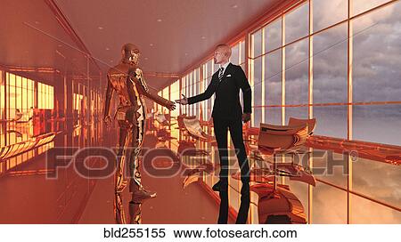 Businessman shaking hands with a robot View Large Photo Image Stock Photography - Businessman shaking hands with a robot. Fotosearch
