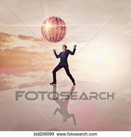 Stock Photo - Businessman watching floating sphere of binary code. Fotosearch