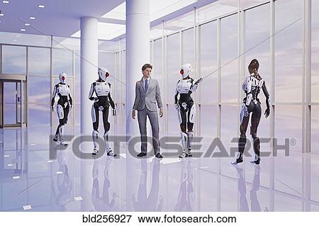 Businessmen with futuristic women robots View Large Photo Image Stock Photo - Businessmen with futuristic women robots. Fotosearch