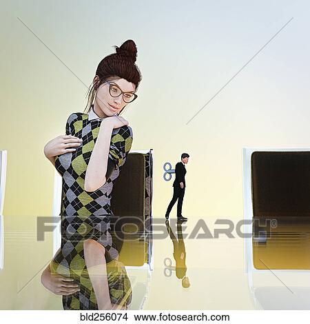 Businesswoman watching windup businessman toy View Large Photo Image Picture - Businesswoman watching windup businessman toy. Fotosearch