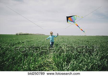 Caucasian boy flying kite in field View Large Photo Image Stock Photo - Caucasian boy flying kite in field. Fotosearch