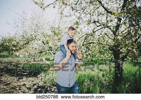 Caucasian father and son walking near tree View Large Photo Image Stock Photograph - Caucasian father and son walking near tree. Fotosearch