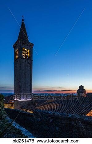 Stock Photo - Church tower at night. Fotosearch