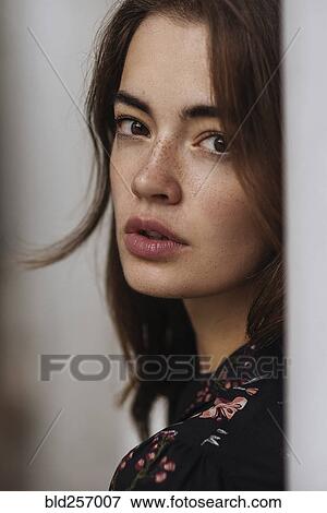 Stock Photo - Close up of serious Caucasian woman. Fotosearch