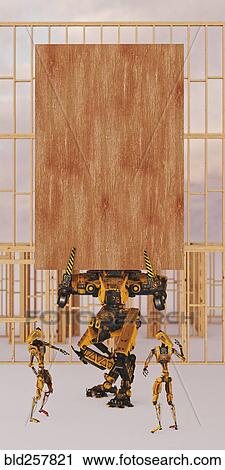 Construction robot holding wooden board with copy space View Large Photo Image Stock Image - Construction robot holding wooden board with copy space. Fotosearch