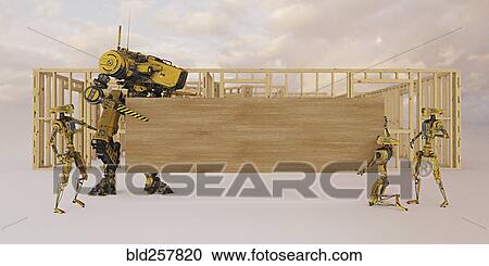 Construction robots holding wooden board with copy space View Large Photo Image Stock Image - Construction robots holding wooden board with copy space. Fotosearch