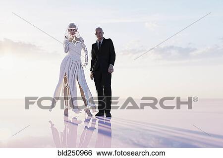 Stock Photograph - Cyborg bride and groom in wedding. Fotosearch