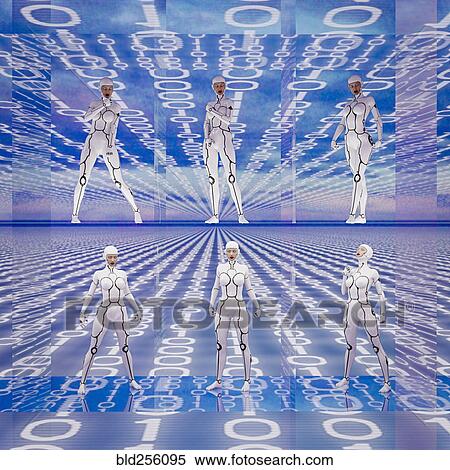 Cyborg women standing in binary code View Large Photo Image Stock Photography - Cyborg women standing in binary code. Fotosearch