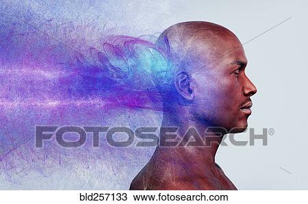 Energy flowing behind head of man View Large Photo Image Stock Image - Energy flowing behind head of man. Fotosearch
