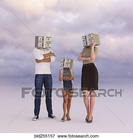 Stock Photo - Family with heads of money. Fotosearch