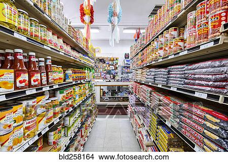 Picture - Food on shelves of grocery store. Fotosearch