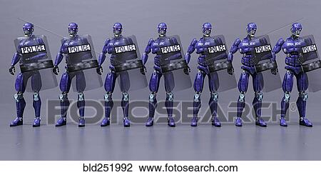 Futuriste Robot Police Tenue Boucliers Banque D Image Bld Fotosearch