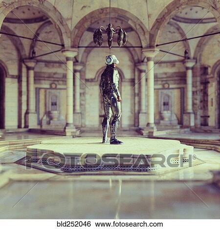 Stock Photograph - Futuristic man wearing virtual reality goggles. Fotosearch