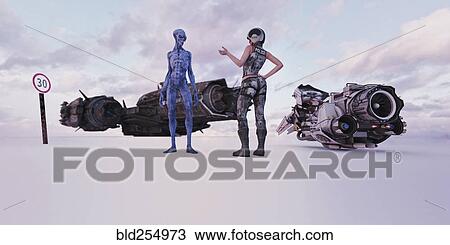 Futuristic police officer talking to speeding alien View Large Photo Image Stock Image - Futuristic police officer talking to speeding alien. Fotosearch