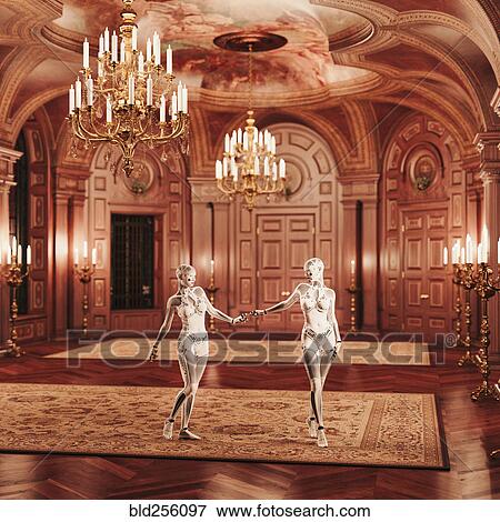 Stock Photo - Futuristic robot women standing in ballroom. Fotosearch