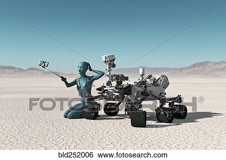 Futuristic woman posing for cell phone selfie in desert View Large Photo Image Stock Photograph - Futuristic woman posing for cell phone selfie in desert. Fotosearch