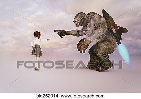 Girl giving directions to ogre View Large Photo Image Picture - Girl giving directions to ogre. Fotosearch