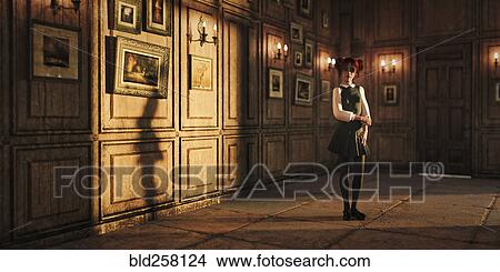 Picture - Girl standing in ornate room. Fotosearch