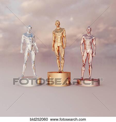 "Gold, silver and bronze men on pedestals" View Large Photo Image Stock Image - "Gold, silver and bronze men on pedestals". Fotosearch