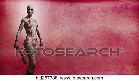 Gruesome woman monster holding swords View Large Photo Image Stock Photo - Gruesome woman monster holding swords. Fotosearch