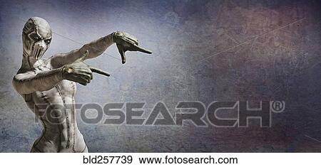 Stock Photo - Gruesome woman monster pointing to copy space. Fotosearch