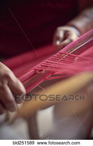 Hispanic woman weaving fabric on loom View Large Photo Image Stock Photo - Hispanic woman weaving fabric on loom. Fotosearch