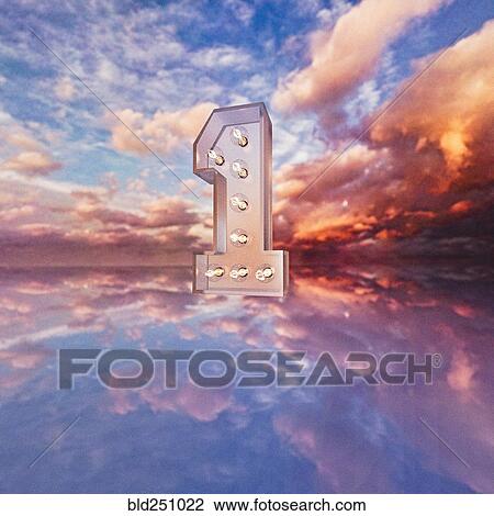 Stock Image - Illuminated number one in dramatic sky. Fotosearch
