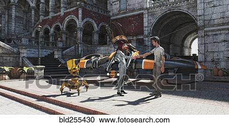 Man and woman shaking hands in futuristic city View Large Photo Image Stock Image - Man and woman shaking hands in futuristic city. Fotosearch