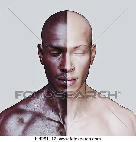 Stock Image - Man with different skin colors. Fotosearch