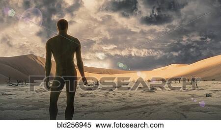 Naked Man Standing In Desert Stock Photography Bld256945 Fotosearch