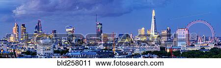 Stock Image - Panoramic view of cityscape, London, Greater London, England. Fotosearch