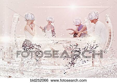 People in meeting wearing virtual reality goggles View Large Photo Image Stock Photograph - People in meeting wearing virtual reality goggles. Fotosearch