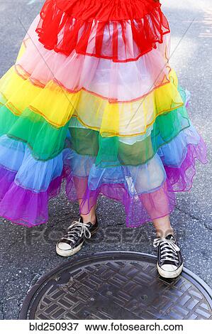 Person wearing rainbow skirt View Large Photo Image Stock Photo - Person wearing rainbow skirt. Fotosearch