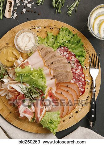Plate of sliced meat View Large Photo Image Stock Photo - Plate of sliced meat. Fotosearch