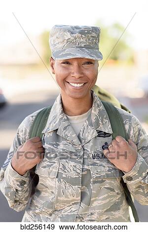 Portrait a smiling black woman soldier View Large Photo Image Stock Photo - Portrait a smiling black woman soldier. Fotosearch