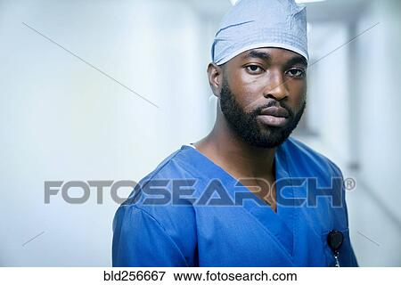 Stock Photo - Portrait of serious black nurse. Fotosearch